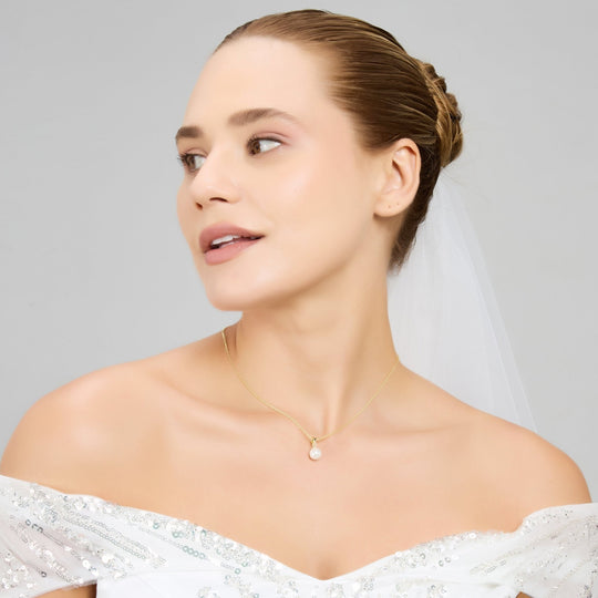 Gold Plated Shell Pearl Bridal Necklace - Philip Jones Jewellery