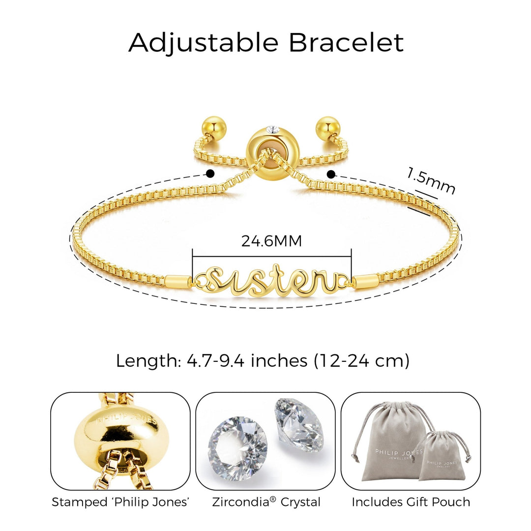 Gold Plated Sister Bracelet Created with Zircondia® Crystals - Philip Jones Jewellery