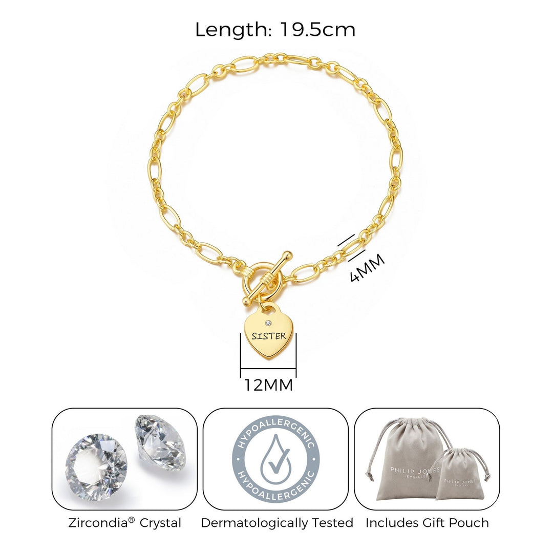 Gold Plated Sister Charm Bracelet Created with Zircondia® Crystals - Philip Jones Jewellery