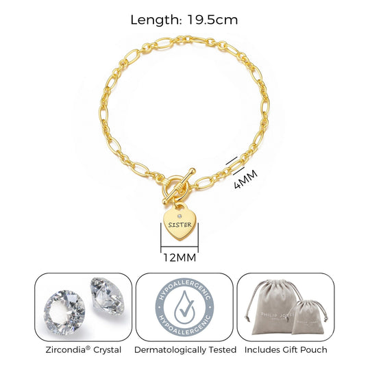 Gold Plated Sister Charm Bracelet Created with Zircondia® Crystals - Philip Jones Jewellery