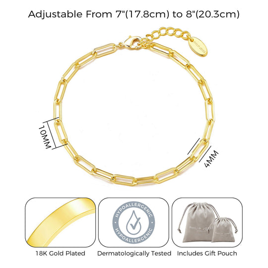 Gold Plated Small Link Paperclip Bracelet - Philip Jones Jewellery