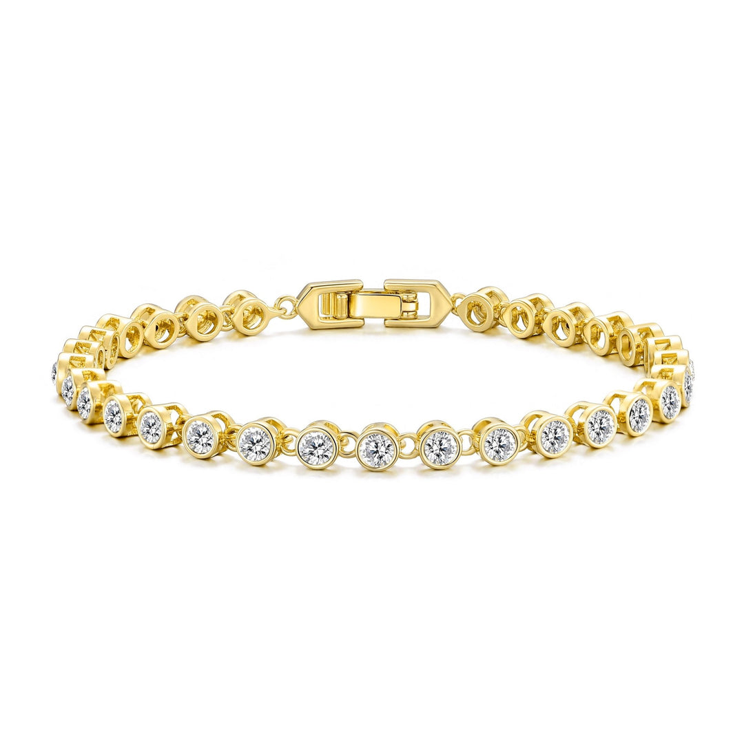 Gold Plated Solitaire Bracelet Created with Zircondia® Crystals - Philip Jones Jewellery