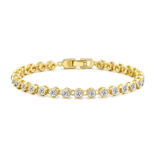 Gold Plated Solitaire Bracelet Created with Zircondia® Crystals - Philip Jones Jewellery
