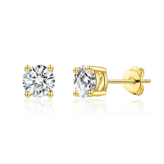 Gold Plated Solitaire Crystal Stud Earrings Created with Zircondia® Crystals - Philip Jones Jewellery