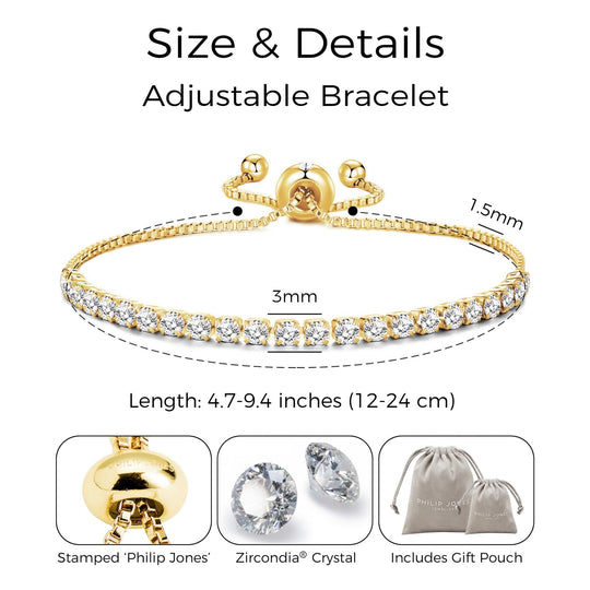 Gold Plated Solitaire Friendship Bracelet Created with Zircondia® Crystals - Philip Jones Jewellery