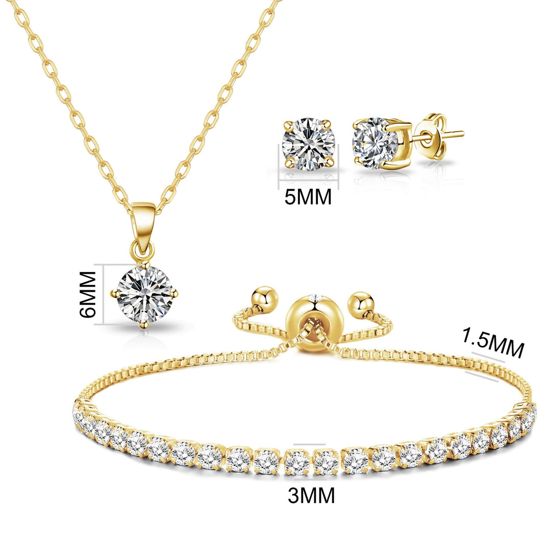 Gold Plated Solitaire Friendship Set Created with Zircondia® Crystals - Philip Jones Jewellery