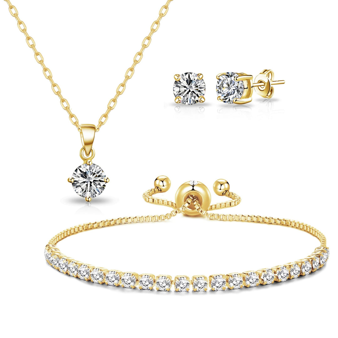 Gold Plated Solitaire Friendship Set Created with Zircondia® Crystals - Philip Jones Jewellery