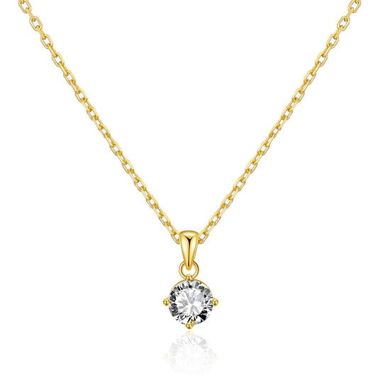 Gold Plated Solitaire Necklace Created with Zircondia® Crystals - Philip Jones Jewellery