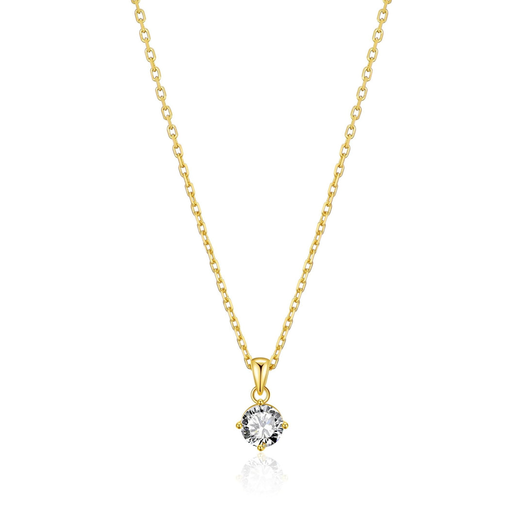 Gold Plated Solitaire Necklace Created with Zircondia® Crystals - Philip Jones Jewellery