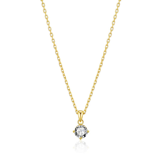 Gold Plated Solitaire Necklace Created with Zircondia® Crystals - Philip Jones Jewellery