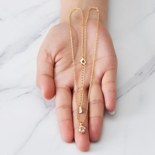 Gold Plated Solitaire Necklace Created with Zircondia® Crystals - Philip Jones Jewellery