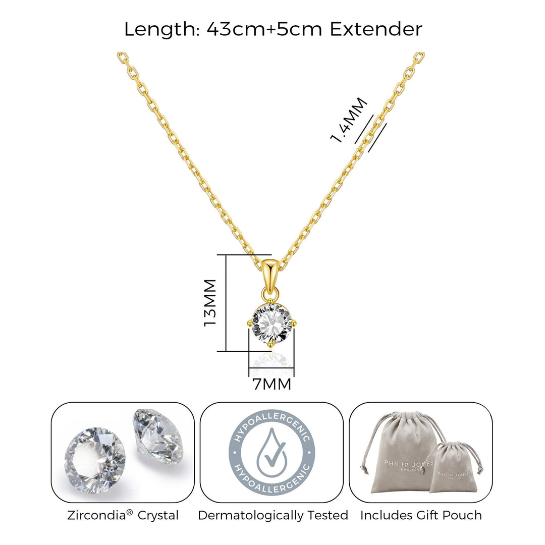 Gold Plated Solitaire Necklace Created with Zircondia® Crystals - Philip Jones Jewellery