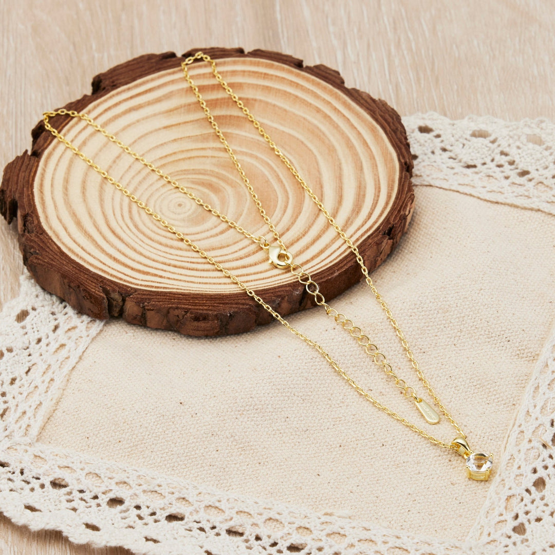 Gold Plated Solitaire Necklace Created with Zircondia® Crystals - Philip Jones Jewellery