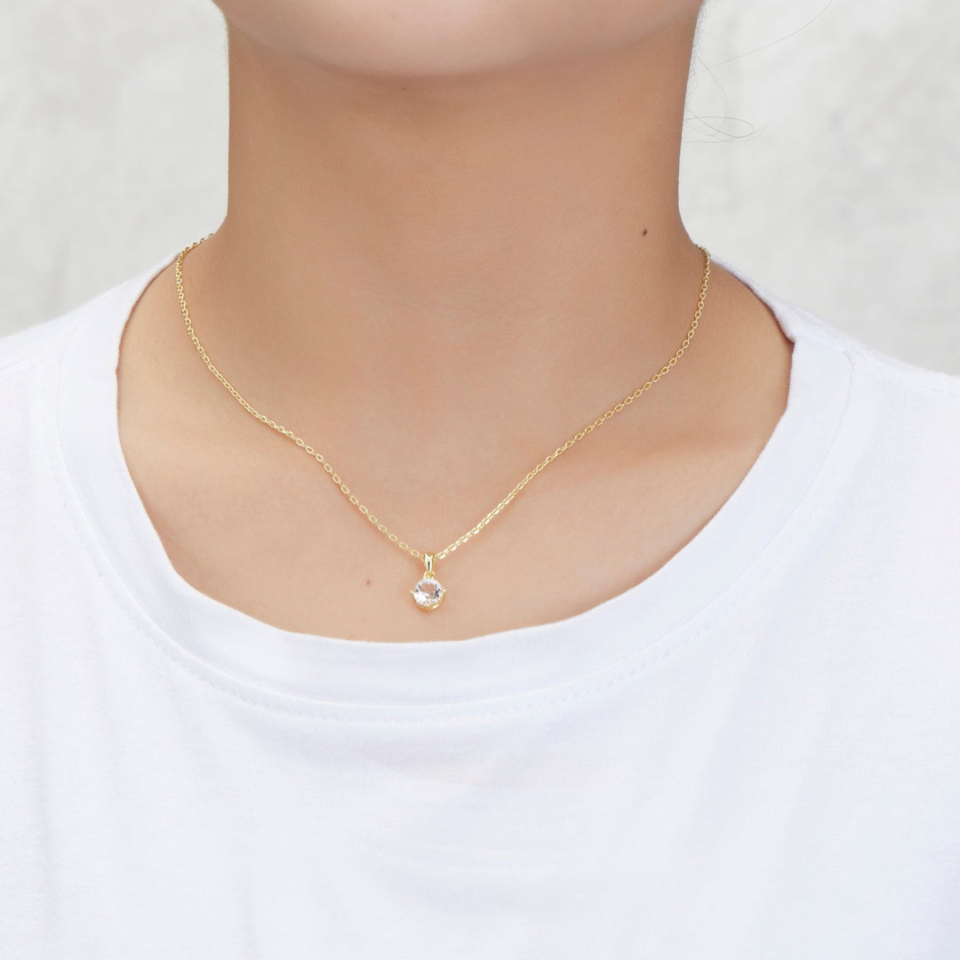 Gold Plated Solitaire Necklace Created with Zircondia® Crystals - Philip Jones Jewellery