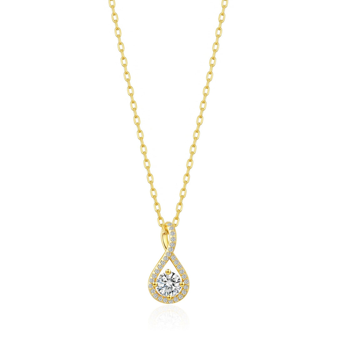 Gold Plated Solitaire Twist Necklace Created with Zircondia® Crystals - Philip Jones Jewellery