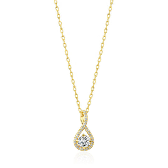 Gold Plated Solitaire Twist Necklace Created with Zircondia® Crystals - Philip Jones Jewellery