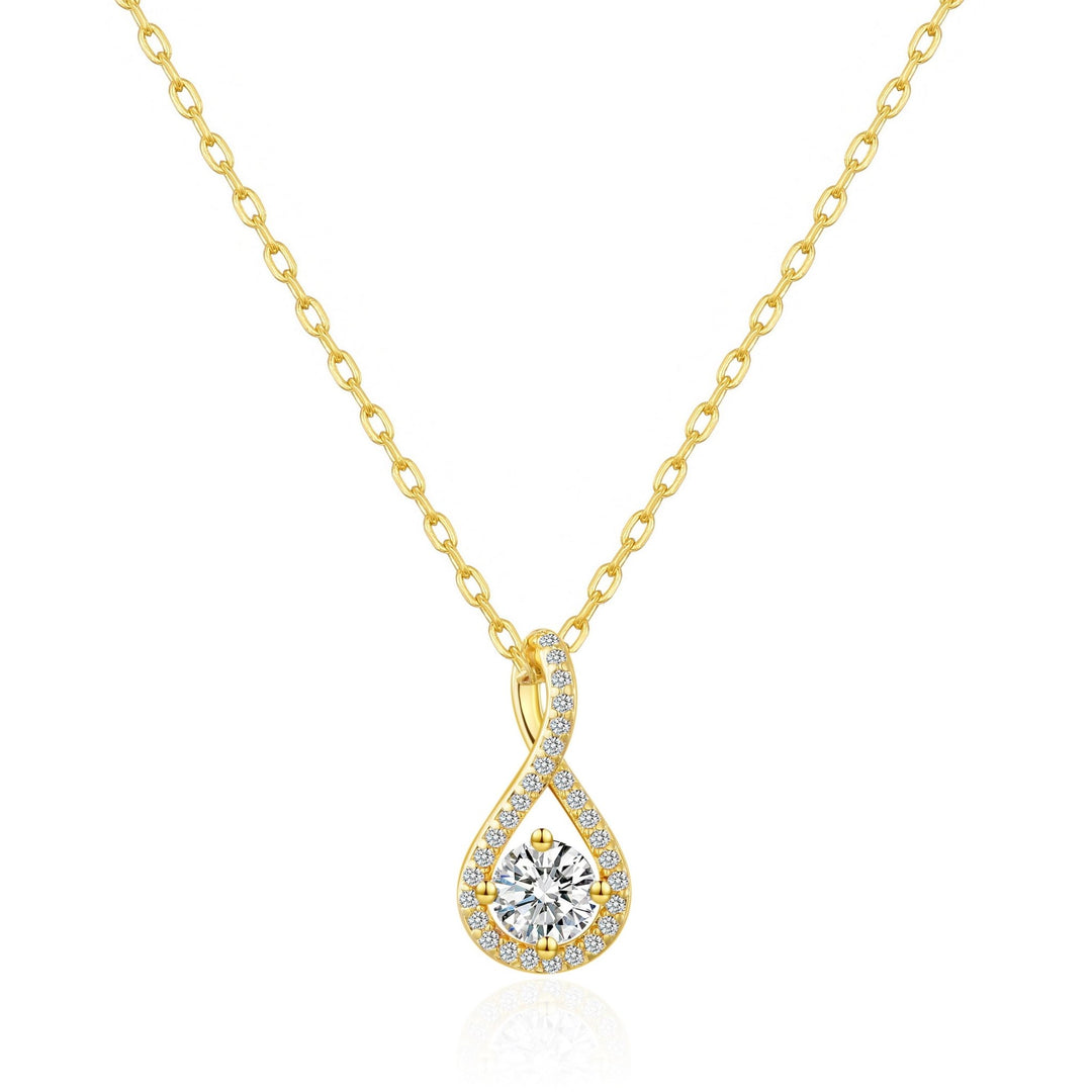 Gold Plated Solitaire Twist Necklace Created with Zircondia® Crystals - Philip Jones Jewellery