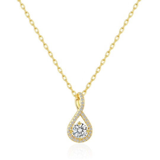 Gold Plated Solitaire Twist Necklace Created with Zircondia® Crystals - Philip Jones Jewellery