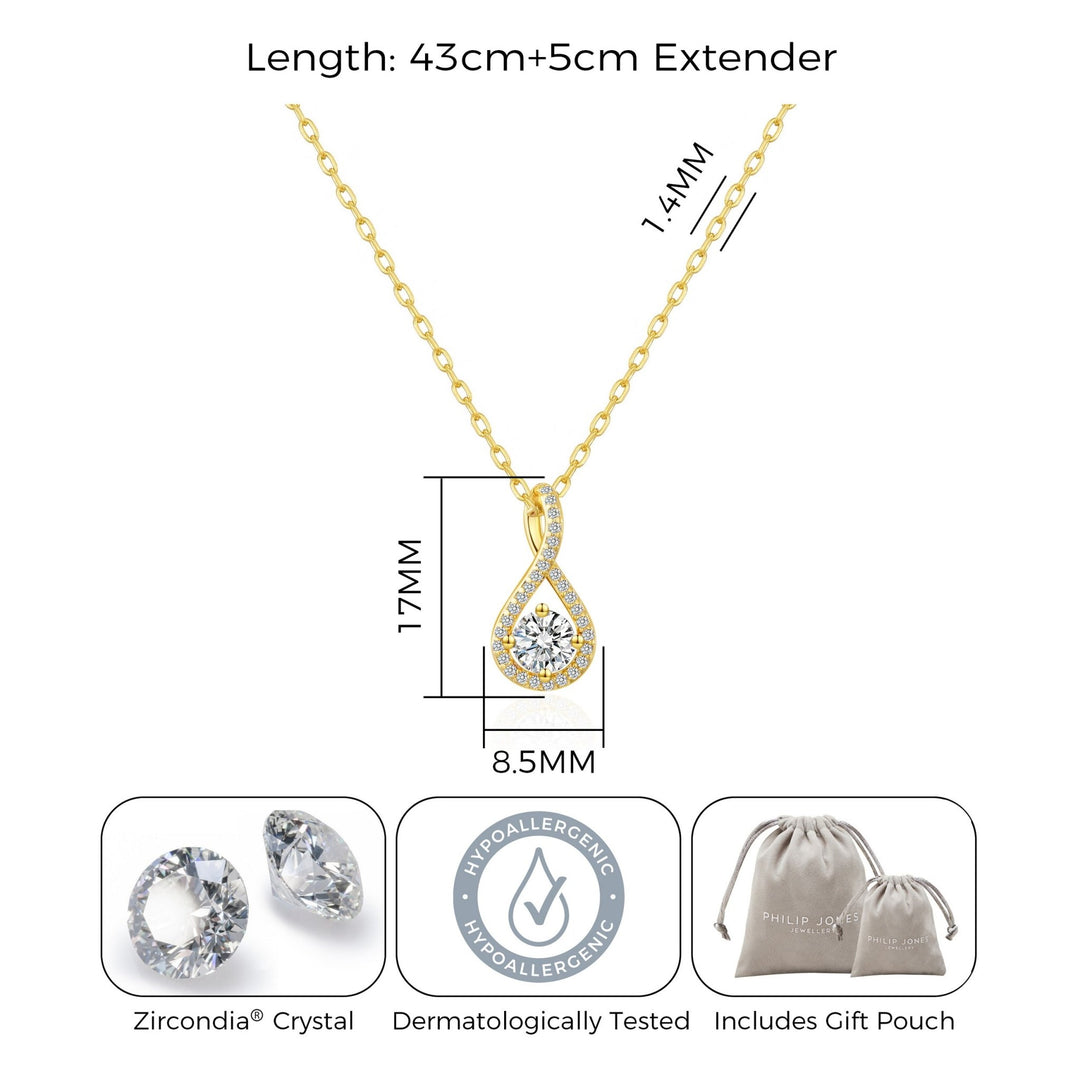 Gold Plated Solitaire Twist Necklace Created with Zircondia® Crystals - Philip Jones Jewellery
