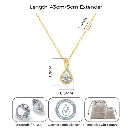 Gold Plated Solitaire Twist Necklace Created with Zircondia® Crystals - Philip Jones Jewellery