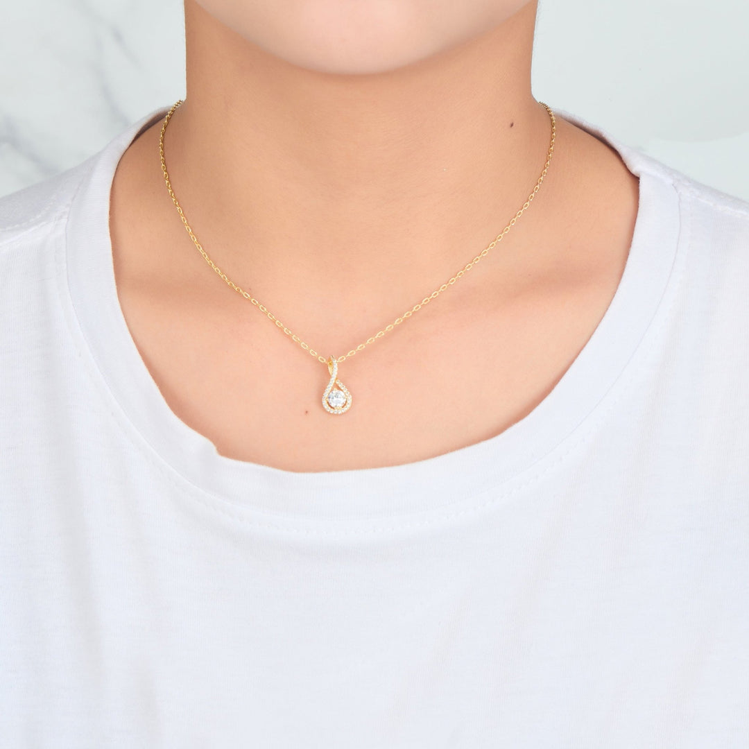 Gold Plated Solitaire Twist Necklace Created with Zircondia® Crystals - Philip Jones Jewellery
