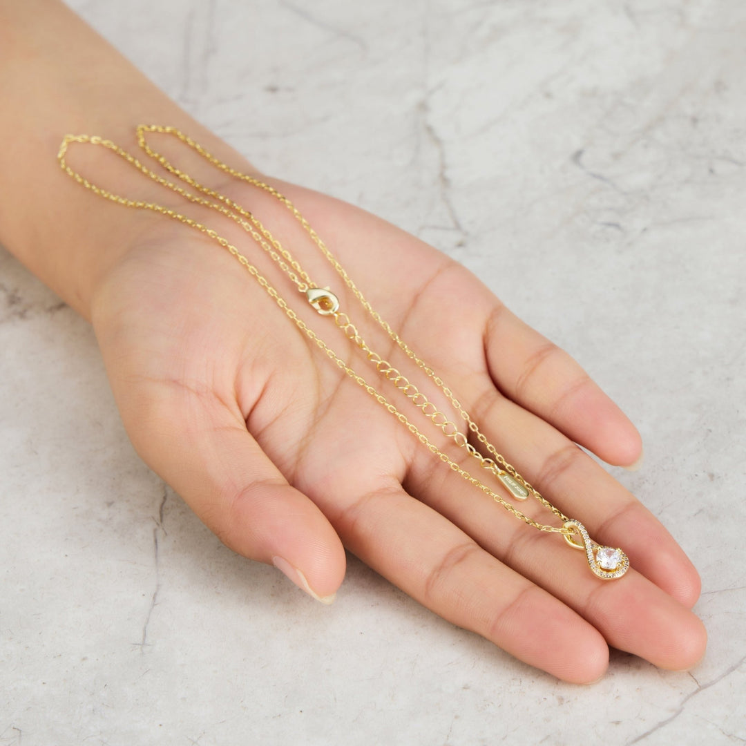 Gold Plated Solitaire Twist Necklace Created with Zircondia® Crystals - Philip Jones Jewellery