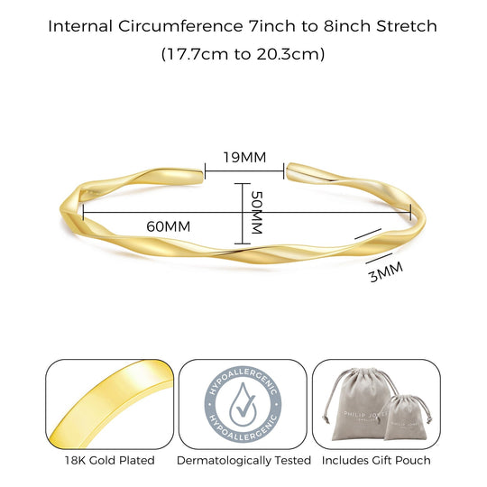 Gold Plated Spiral Cuff Bangle - Philip Jones Jewellery