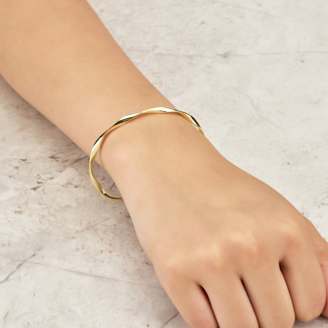 Gold Plated Spiral Cuff Bangle - Philip Jones Jewellery