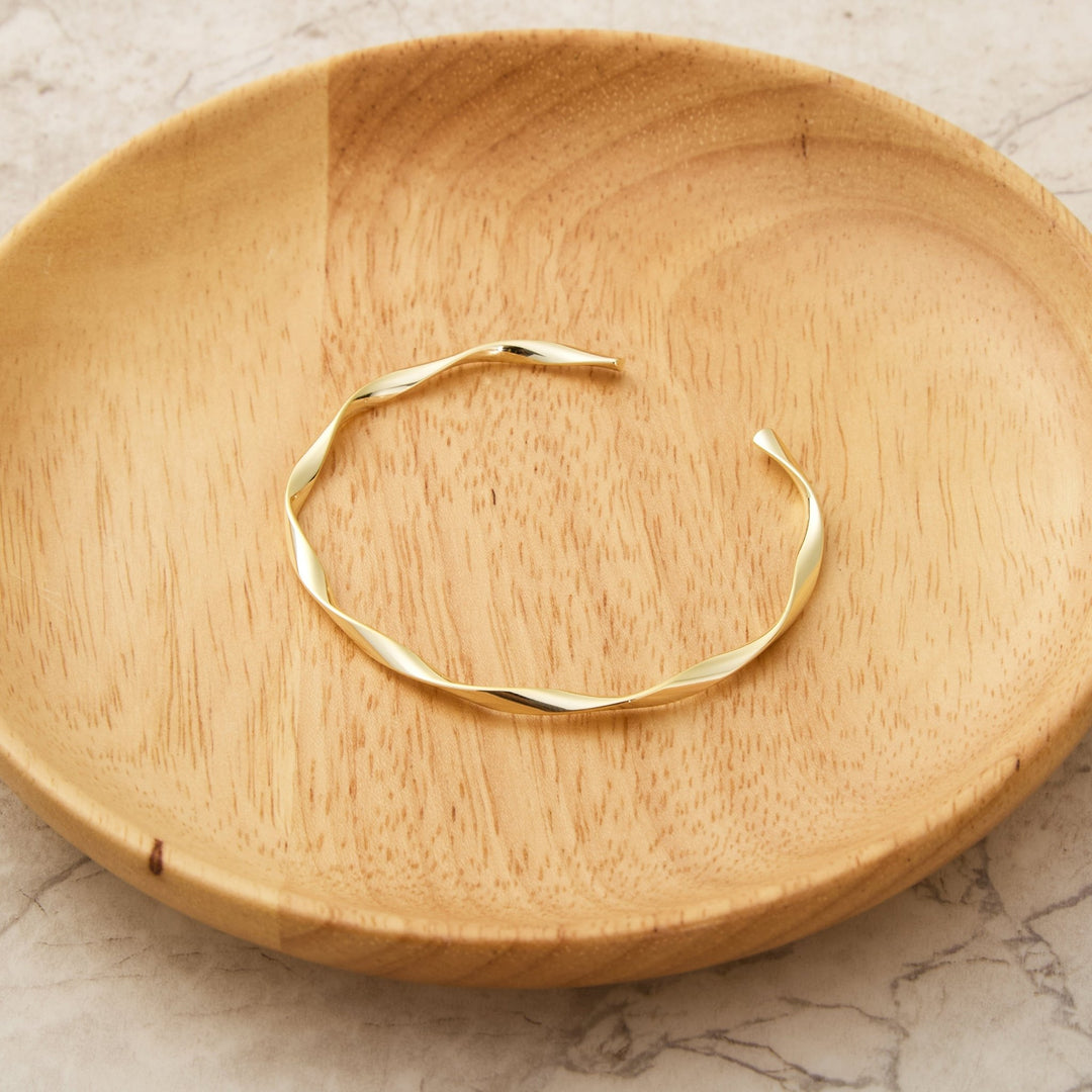 Gold Plated Spiral Cuff Bangle - Philip Jones Jewellery