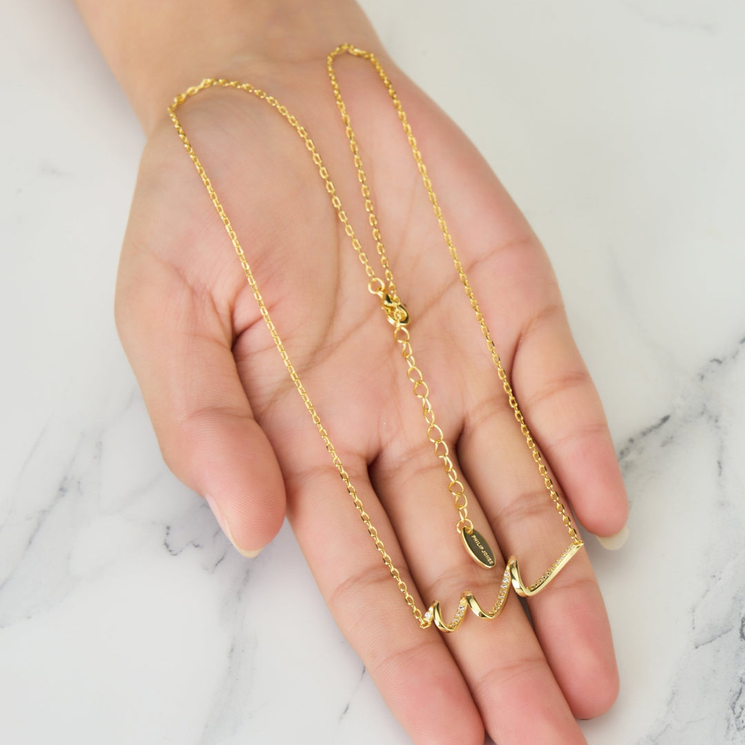 Gold Plated Spiral Necklace Created with Zircondia® Crystals - Philip Jones Jewellery