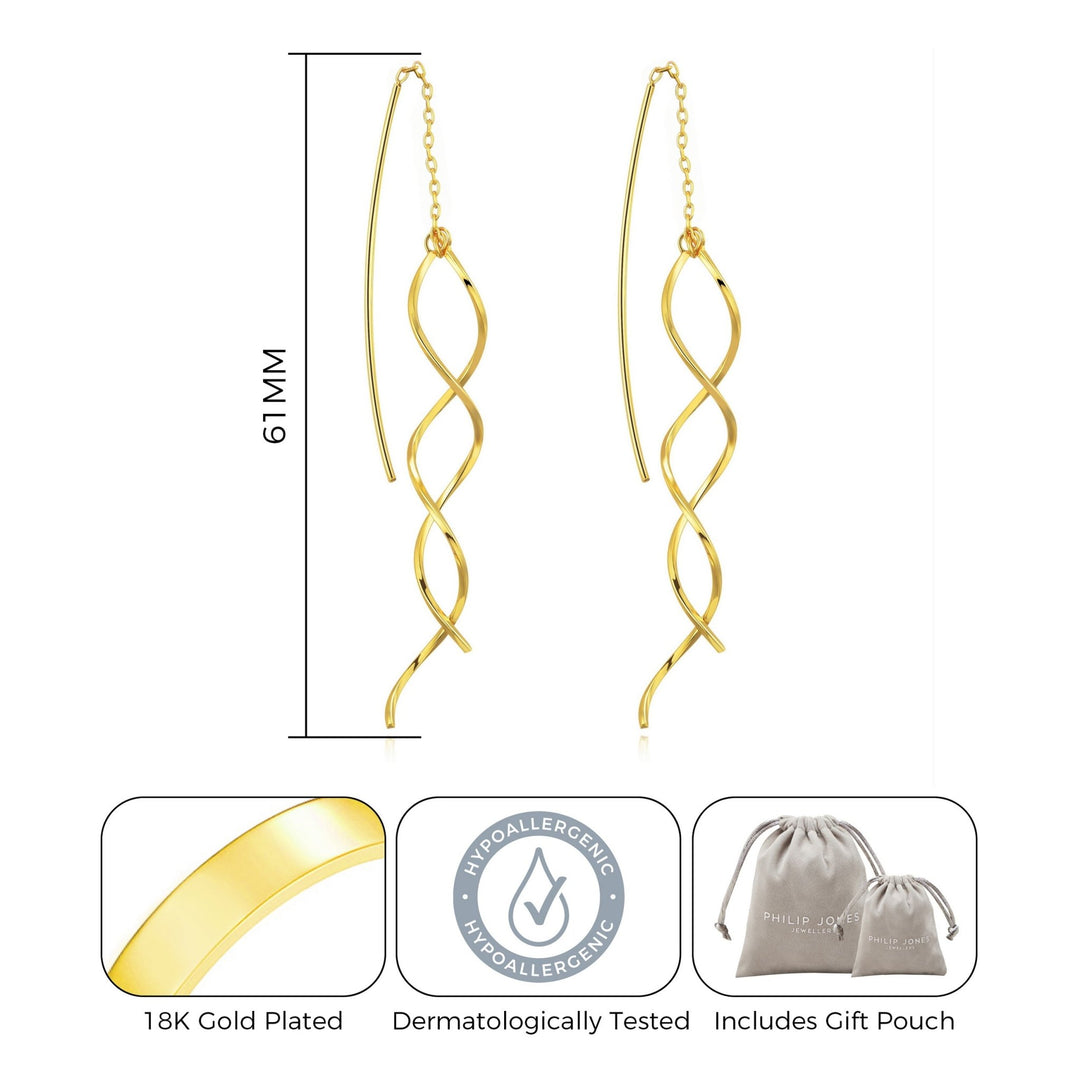 Gold Plated Spiral Thread Earrings - Philip Jones Jewellery