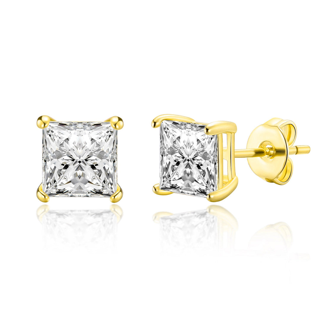 Gold Plated Square Earrings Created with Zircondia® Crystals - Philip Jones Jewellery