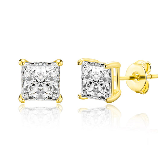 Gold Plated Square Earrings Created with Zircondia® Crystals - Philip Jones Jewellery