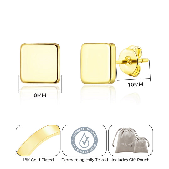 Gold Plated Square Stud Earrings - Philip Jones Jewellery