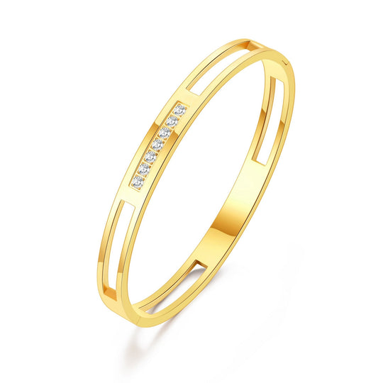 Gold Plated Stainless Steel Channel Bangle Created with Zircondia® Crystals (7 Inch) - Philip Jones Jewellery