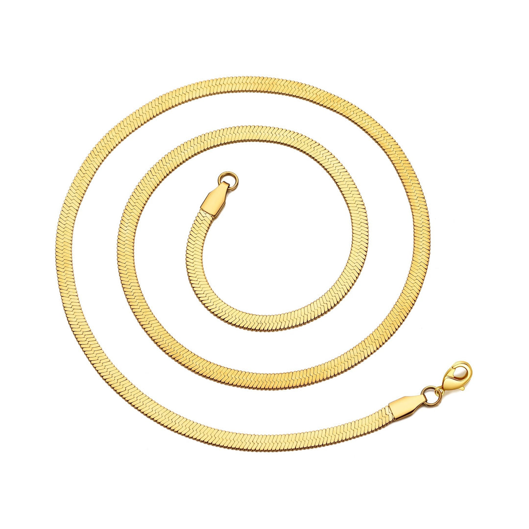 Gold Plated Stainless Steel Herringbone Flat Snake Chain 16" 18" 20" Inch Necklace - Philip Jones Jewellery