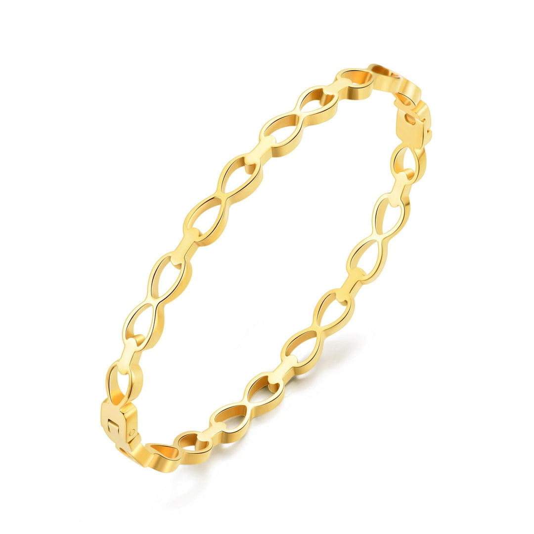 Gold Plated Stainless Steel Infinity Bangle (7 Inch) - Philip Jones Jewellery