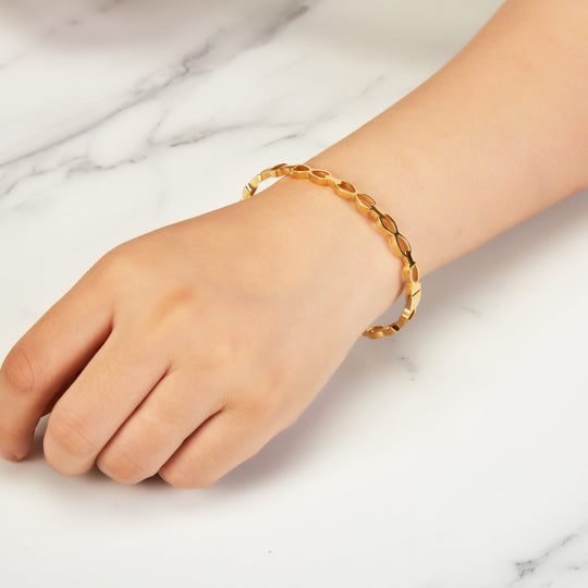 Gold Plated Stainless Steel Infinity Bangle (7 Inch) - Philip Jones Jewellery