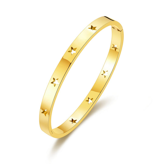 Gold Plated Stainless Steel Star Bangle (7 Inch) - Philip Jones Jewellery