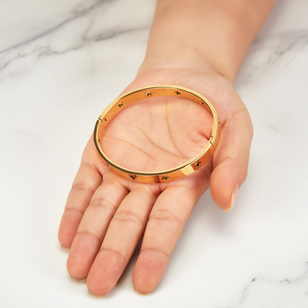 Gold Plated Stainless Steel Star Bangle (7 Inch) - Philip Jones Jewellery