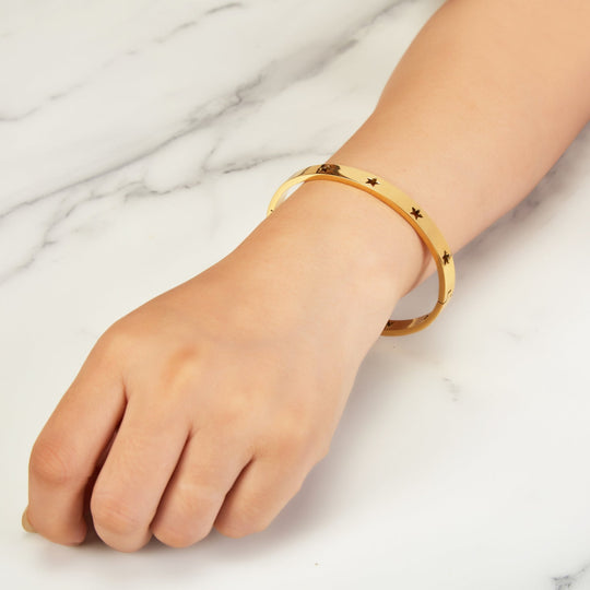 Gold Plated Stainless Steel Star Bangle (7 Inch) - Philip Jones Jewellery