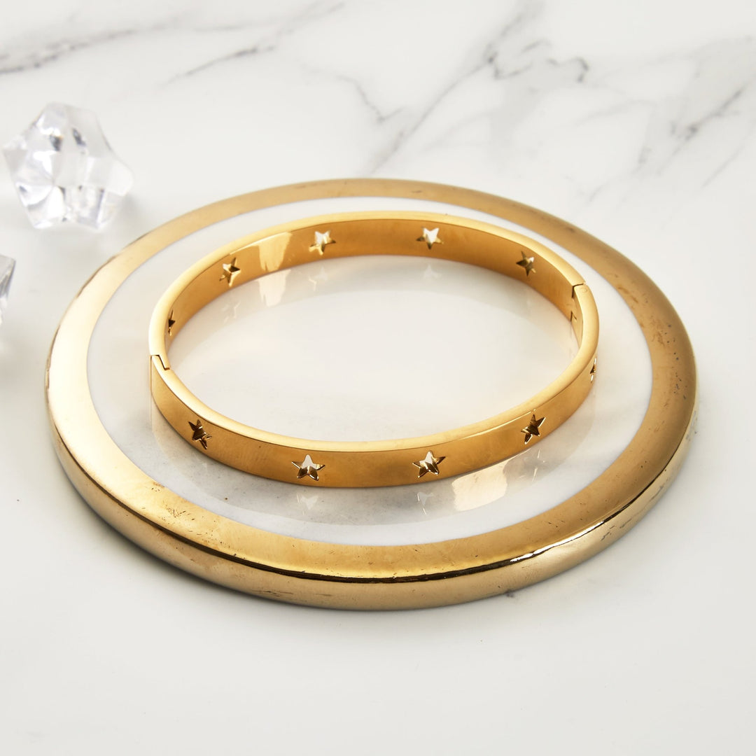 Gold Plated Stainless Steel Star Bangle (7 Inch) - Philip Jones Jewellery