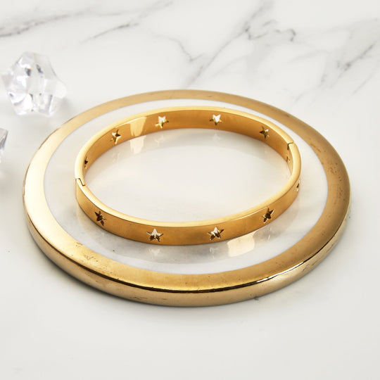 Gold Plated Stainless Steel Star Bangle (7 Inch) - Philip Jones Jewellery