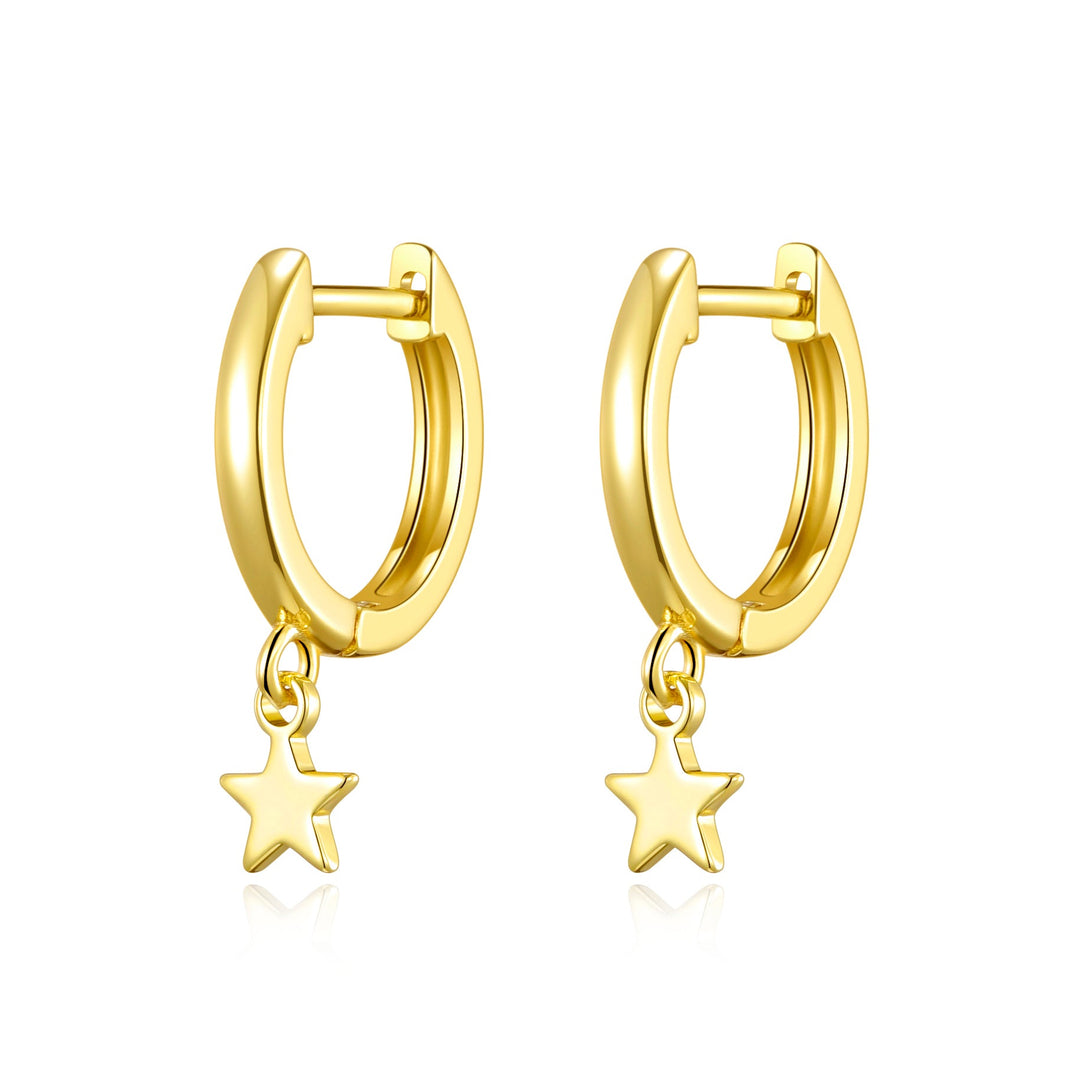 Gold Plated Star Charm Hoop Earrings - Philip Jones Jewellery