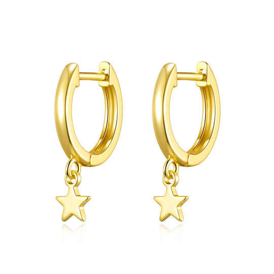 Gold Plated Star Charm Hoop Earrings - Philip Jones Jewellery