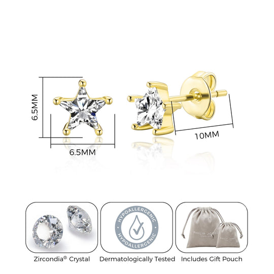 Gold Plated Star Earrings Created with Zircondia® Crystals - Philip Jones Jewellery