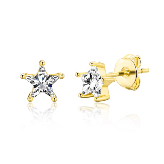 Gold Plated Star Earrings Created with Zircondia® Crystals - Philip Jones Jewellery