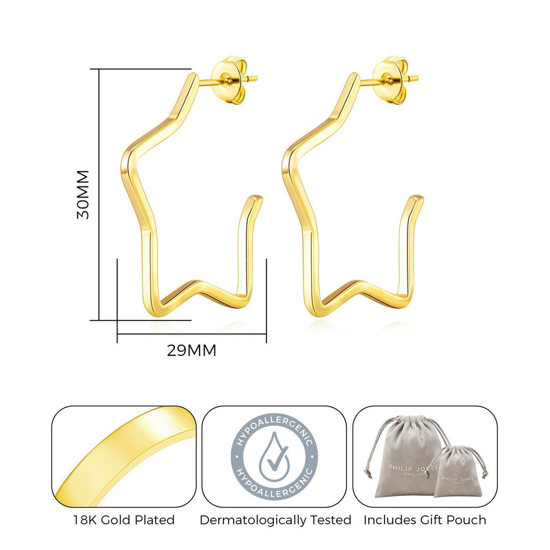 Gold Plated Star Hoop Earrings - Philip Jones Jewellery