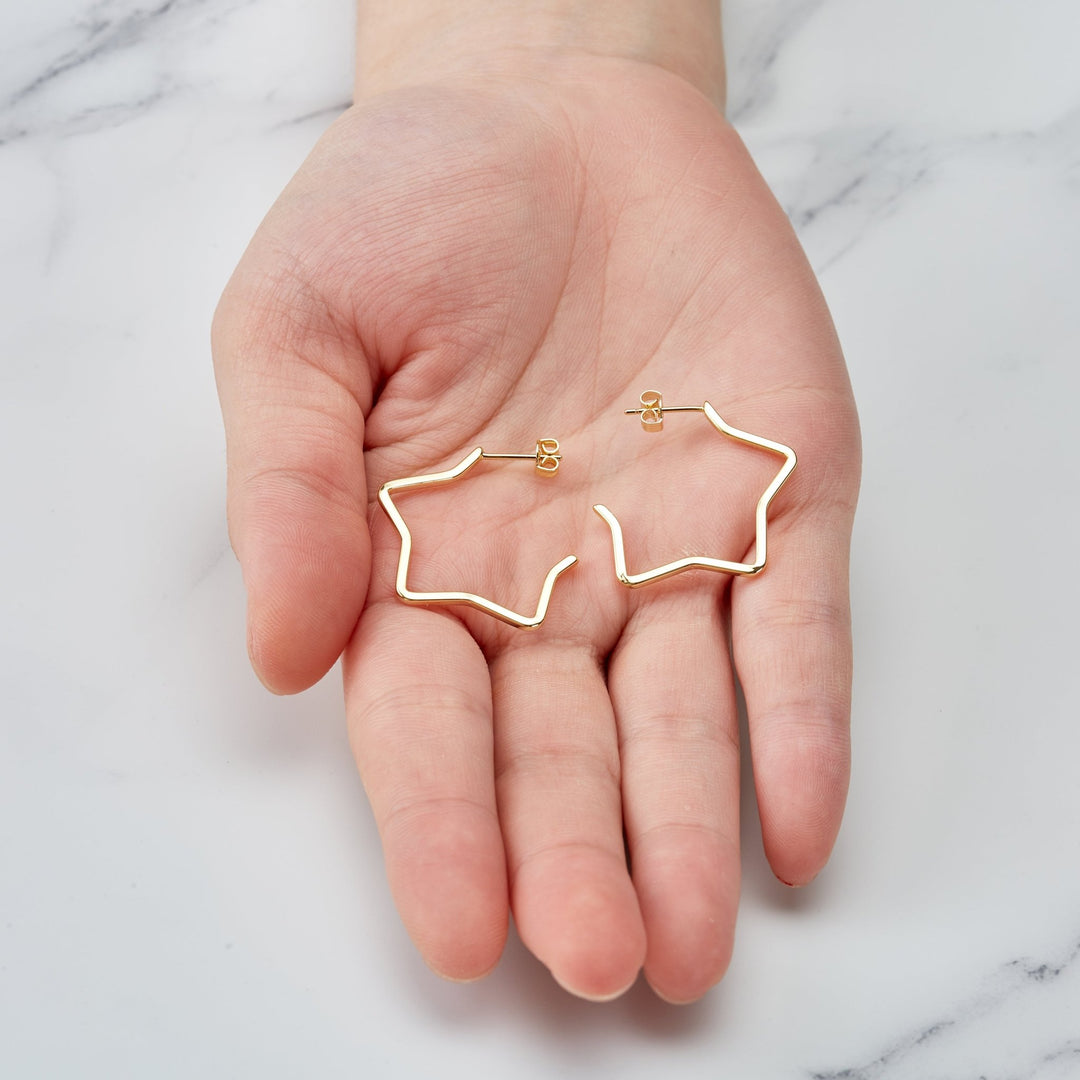 Gold Plated Star Hoop Earrings - Philip Jones Jewellery