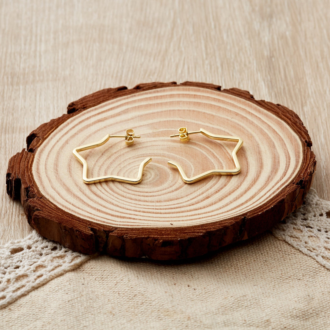 Gold Plated Star Hoop Earrings - Philip Jones Jewellery